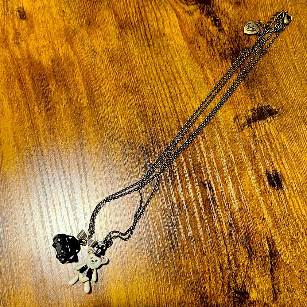 Betsey Johnson teddy bear and car necklace